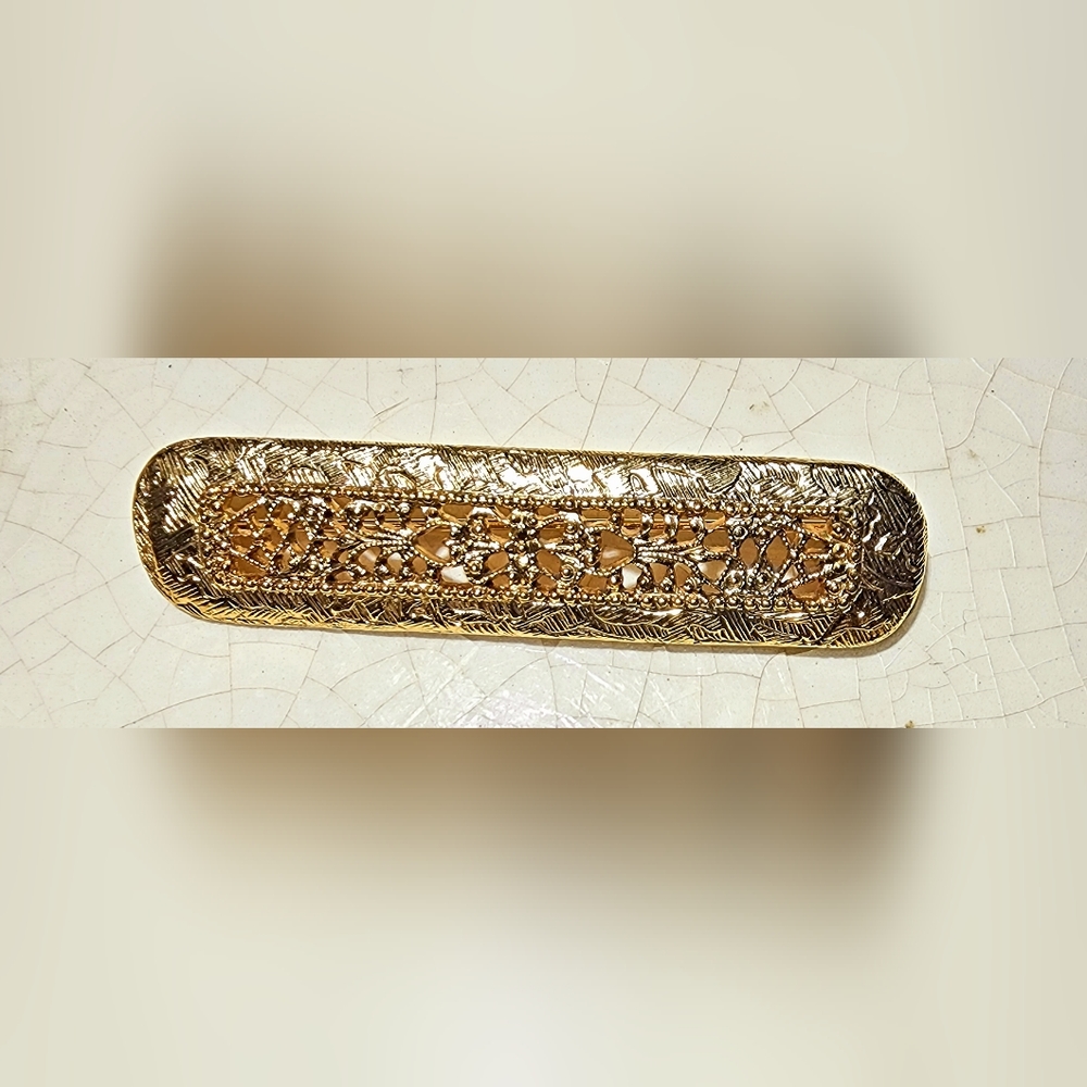 Vintage Filigree Bar Pin Brooch Gold Tone Victorian Style Brooch